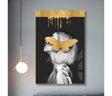 Allernieuwste.nl Canvas Schilderij Gouden Vlinder Meisje 2 - 50 x 75 cm