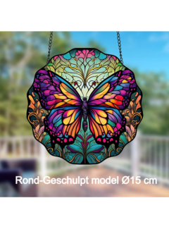 Allernieuwste.nl Rond-Geschulpt Raamhanger Kleurrijke Vlinder 2 met Ketting - 15 cm