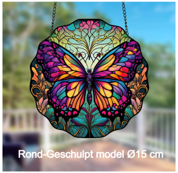 Allernieuwste.nl Rond-Geschulpt Raamhanger Kleurrijke Vlinder 2 met Ketting - 15 cm
