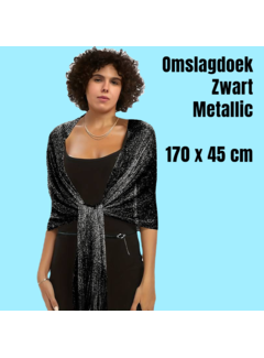 LaGloss Dames Omslagdoek met Franjes - ZWART - 170 x 45 cm