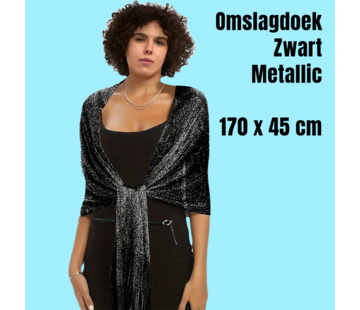 LaGloss Dames Omslagdoek met Franjes - ZWART - 170 x 45 cm