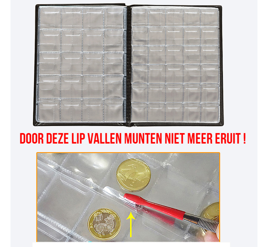 Allernieuwste.nl® Muntenalbum voor 250 Munten met Bescherm-rand tegen Uitvallen - Muntalbum - kleur Beige Bruin