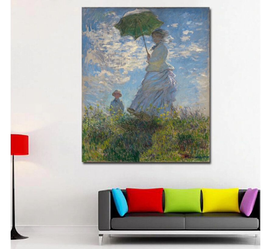 Allernieuwste.nl® Canvas Schilderij CLAUDE MONET: Madame Monet and her Son - Kunst aan je Muur - Impressionisme - Kleur - 70 x 100 cm