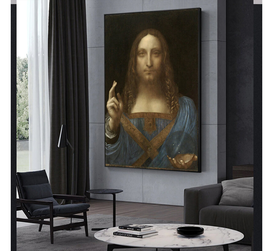 Allernieuwste.nl® Canvas Schilderij Leonardo Da Vinci Salvator Mundi - Duurste schilderij ooit - Kleur - 50 x 75 cm
