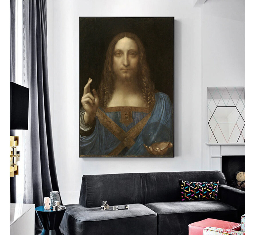 Allernieuwste.nl® Canvas Schilderij Leonardo Da Vinci Salvator Mundi - Duurste schilderij ooit - Kleur - 50 x 75 cm
