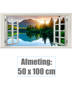 Allernieuwste.nl Canvas Schilderij Extra Venster met uitzicht Bergen en Meer - 50 x 100 cm
