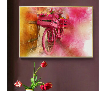 Allernieuwste.nl Canvas Schilderij Bloemen Fiets Aquarel - 50 x 70 cm