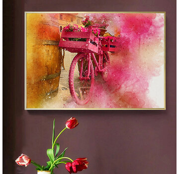 Allernieuwste.nl Canvas Schilderij Bloemen Fiets Aquarel - 50 x 70 cm