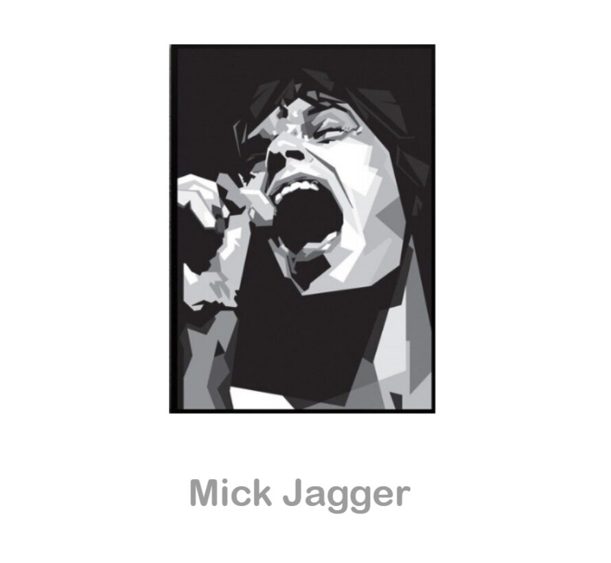 Allernieuwste.nl® Canvas Schilderij * Mick Jagger Rolling Stones Art * - Modern Grafisch - zwart-wit - 50 x 75 cm