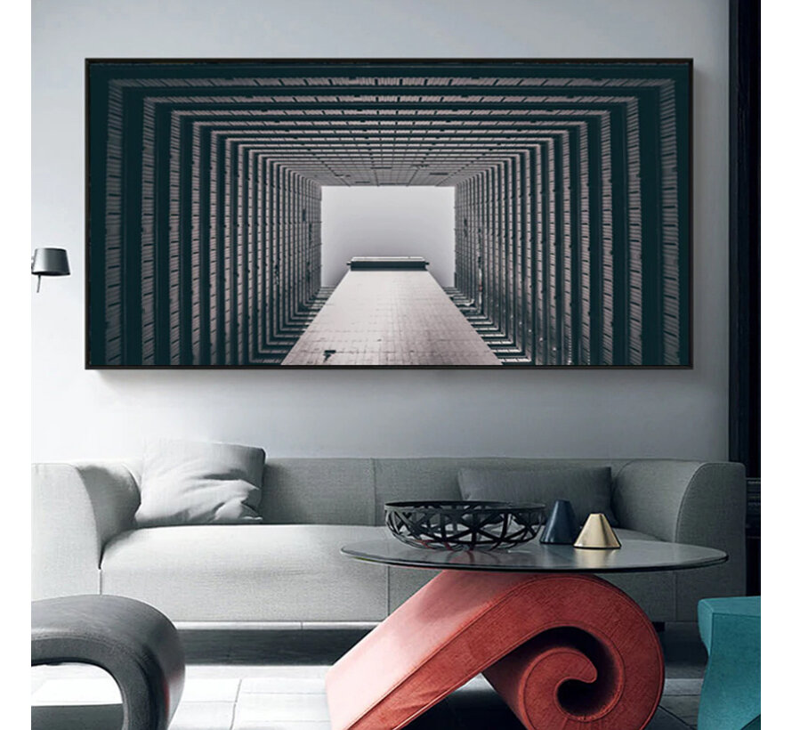 Allernieuwste.nl® Canvas Schilderij Moderne Industriële Stijl Geometrie - Industrieel Retro - Zwart wit - 70 x 140 cm