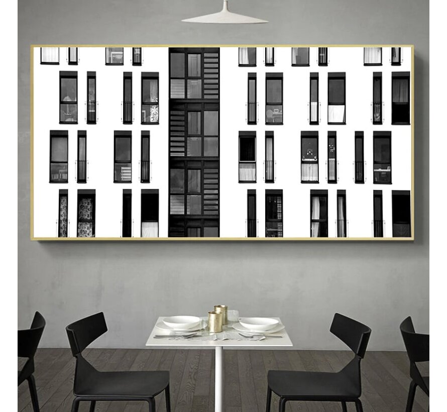 Allernieuwste.nl® Canvas Schilderij Modern Industriële Stijl Gebouw  - Industrieel Retro - Zwart wit - 70 x 140 cm