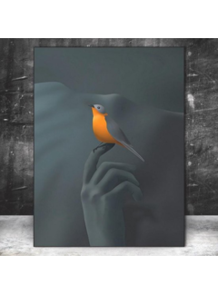 Allernieuwste.nl® Canvas Schilderij * Vogel op de Vinger * - Kunst aan je Muur - Modern Realistisch - Kleur - 50 x 70 cm