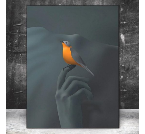 Allernieuwste.nl® Canvas Schilderij * Vogel op de Vinger * - Kunst aan je Muur - Modern Realistisch - Kleur - 50 x 70 cm
