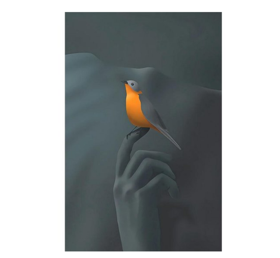 Canvas Schilderij * Vogel op de Vinger * - Kunst aan je Muur - Modern Realistisch - Kleur - 50 x 70 cm