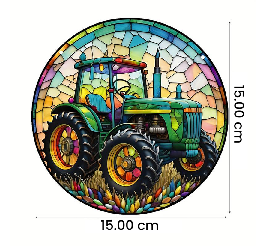 Allernieuwste.nl® Raamhanger Raamdecoratie John Deere Tractor Boerenbedrijf - Kleurige Zonnevanger Rond Acryl met Ketting - Boer - Suncatcher Rond model 15 cm %%