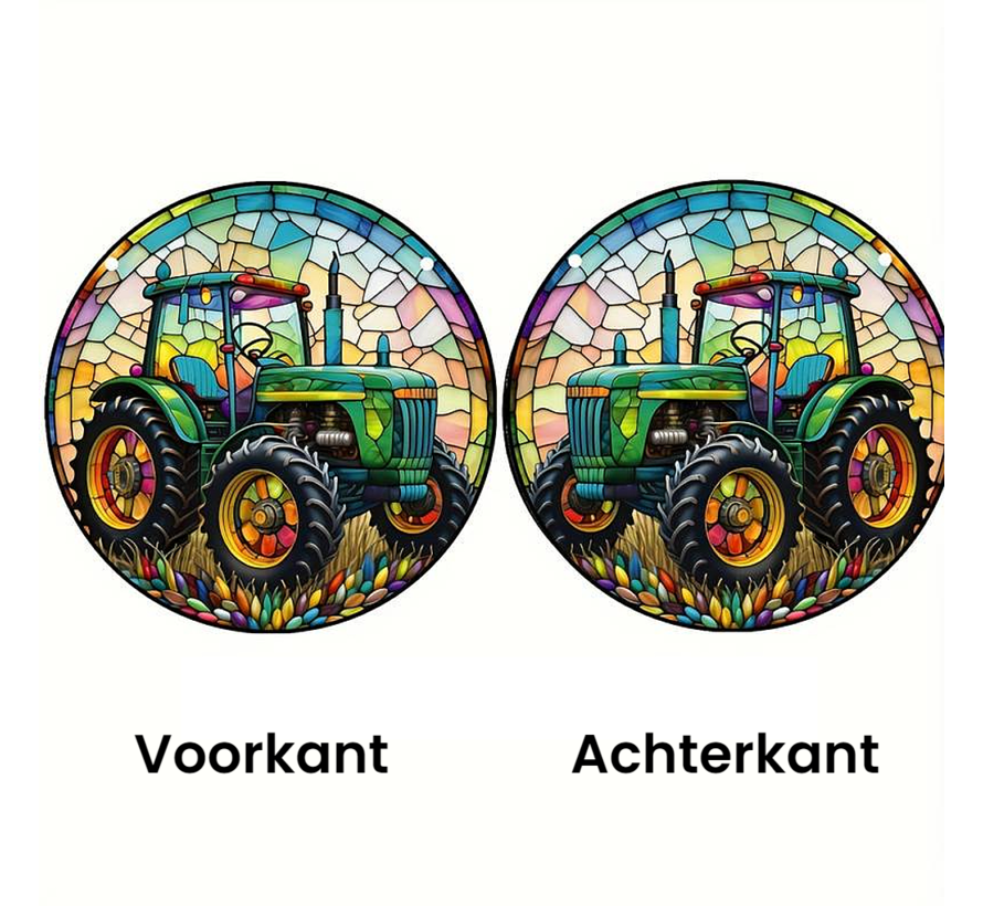 Allernieuwste.nl® Raamhanger Raamdecoratie John Deere Tractor Boerenbedrijf - Kleurige Zonnevanger Rond Acryl met Ketting - Boer - Suncatcher Rond model 15 cm %%