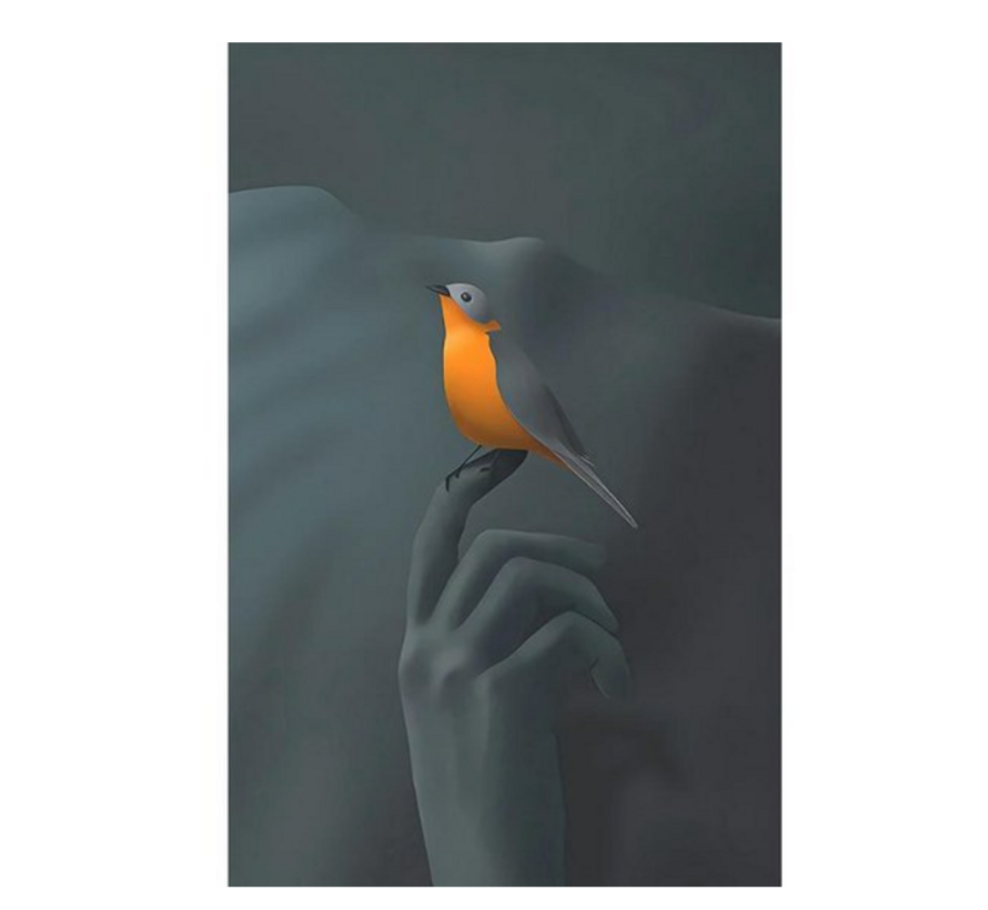 Allernieuwste.nl® Canvas Schilderij * Vogel op de Vinger * - Kunst aan je Muur - Modern Realistisch - Kleur - 50 x 70 cm