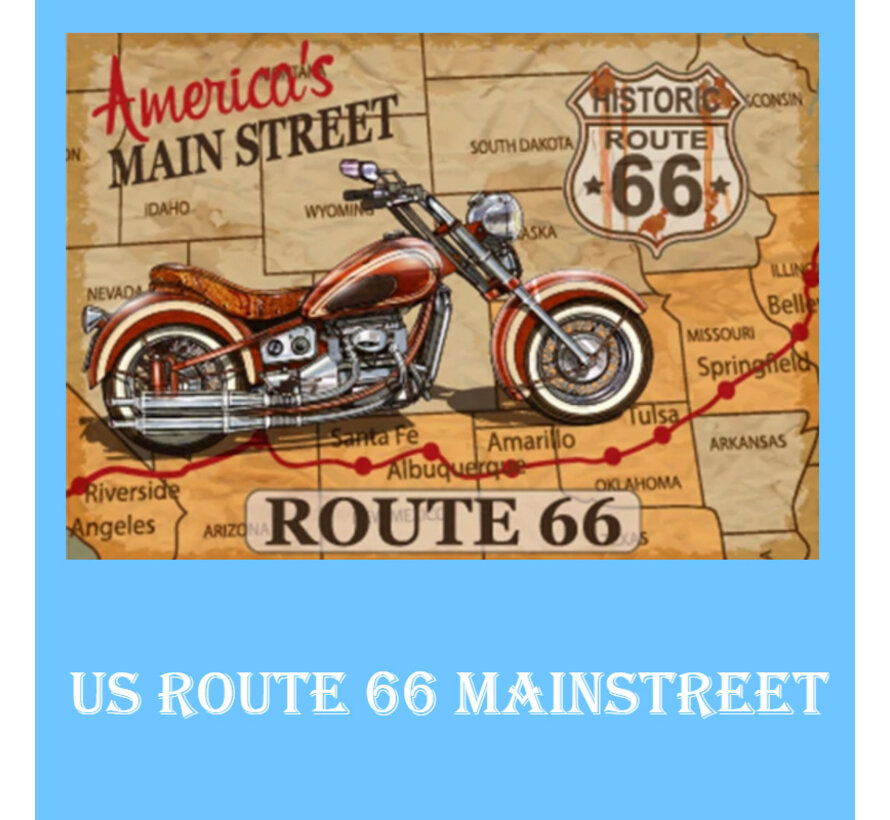 Allernieuwste.nl® Canvas Schilderij ROUTE 66 - US Mainstreet - Vintage - kleur - 50 x 70 cm