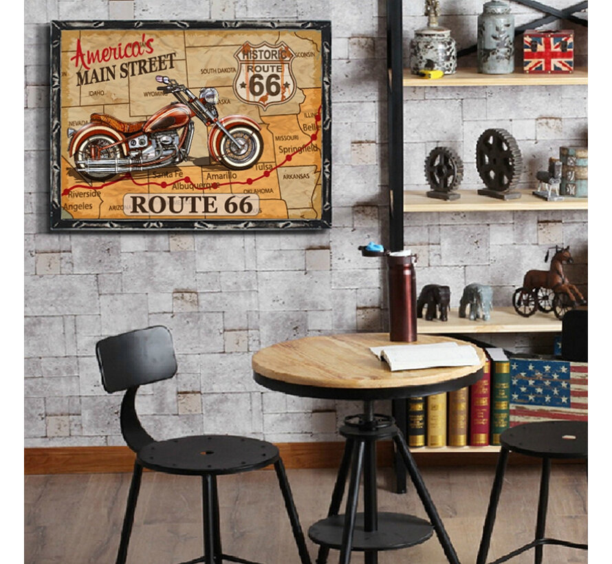 Allernieuwste.nl® Canvas Schilderij ROUTE 66 - US Mainstreet - Vintage - kleur - 50 x 70 cm