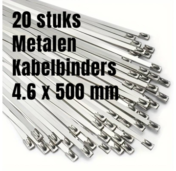 Allernieuwste.nl 20 STUKS RVS Metalen Kabelbinders - 4.6 x 500mm