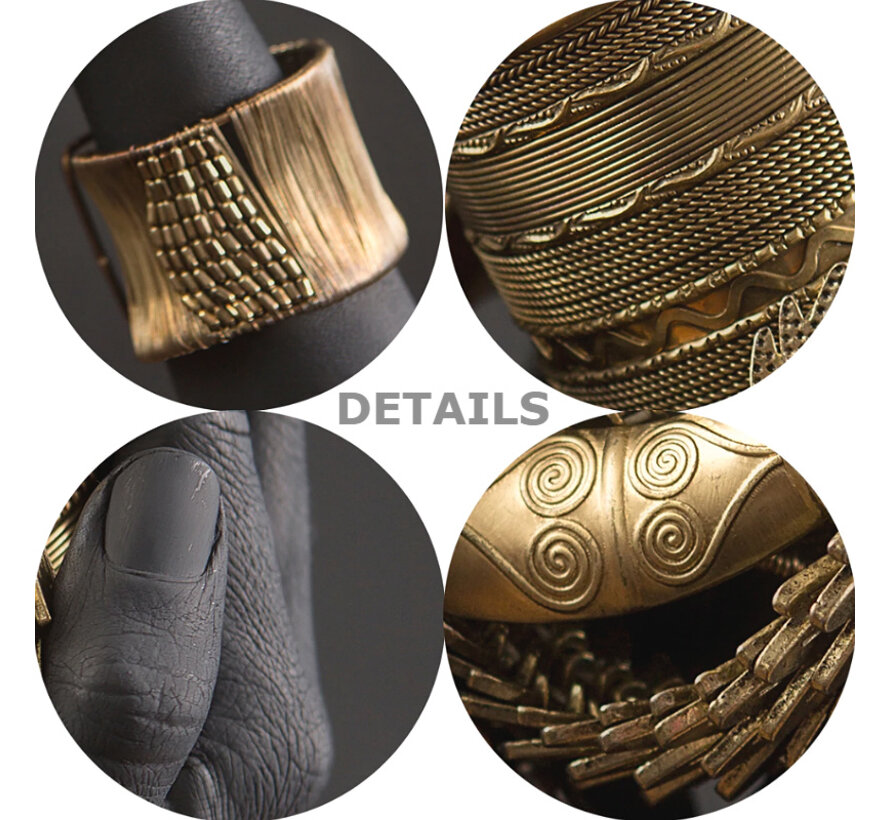 Allernieuwste.nl® Canvas Schilderij Afrikaanse Vrouwenhand met Gouden Sieraden - Kleur Goud-Zwart - XL 70 x 140 cm