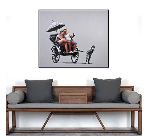 Allernieuwste.nl Allernieuwste.nl® Canvas Schilderij Banksy RIKSJA TOERISME - Graffiti Art - Kleur - 40 x 50 cm