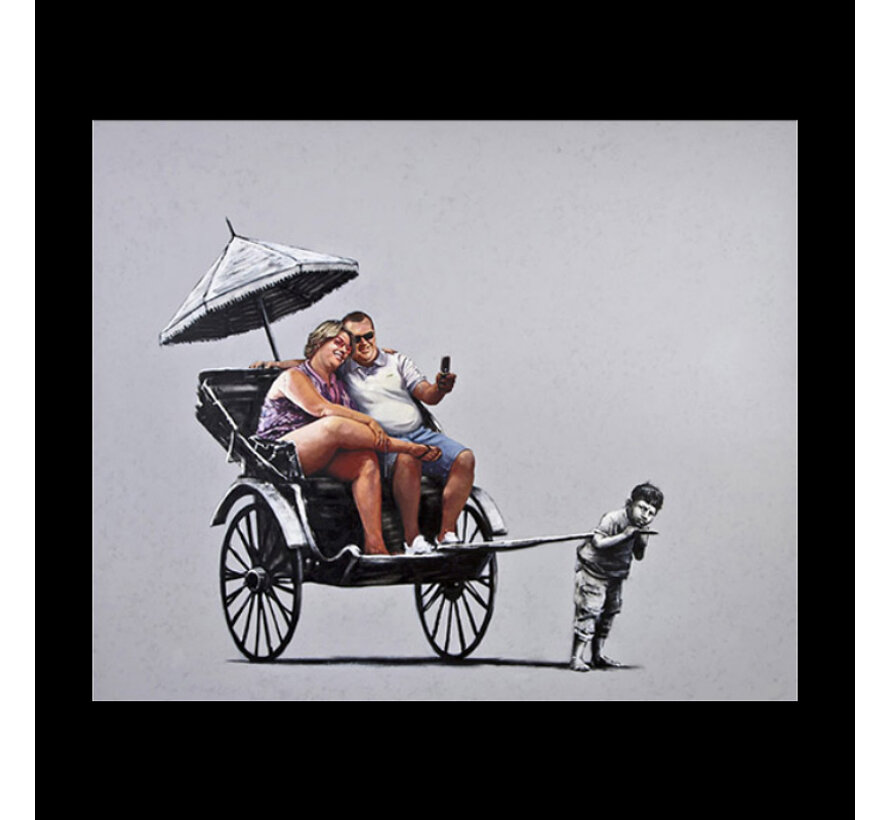 Allernieuwste.nl® Canvas Schilderij Banksy RIKSJA TOERISME - Graffiti Art - Kleur - 40 x 50 cm