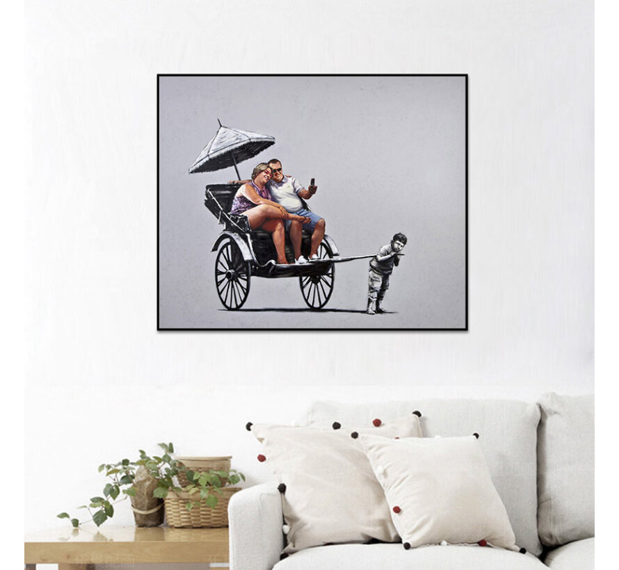 Allernieuwste.nl® Canvas Schilderij Banksy RIKSJA TOERISME - Graffiti Art - Kleur - 40 x 50 cm