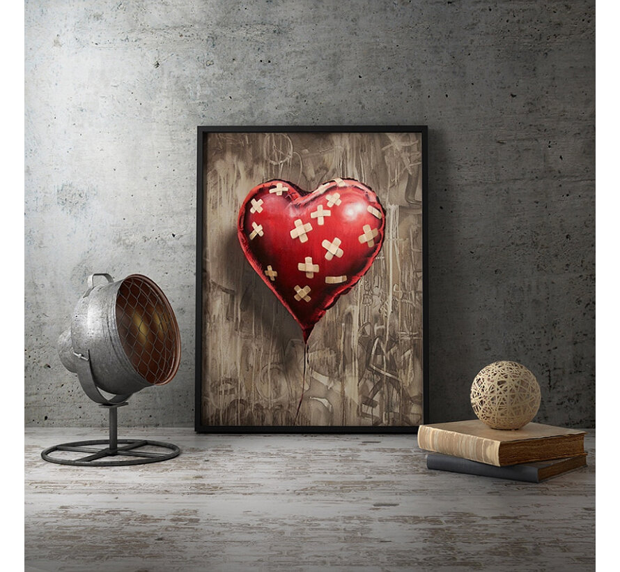 Allernieuwste.nl® Canvas Schilderij Banksy BROKEN HEART - Graffiti Art - Kleur - 50 x 70 cm