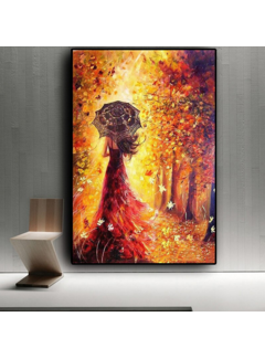 Allernieuwste.nl Canvas Schilderij Meisje in Gouden Bos - 50 x 70 cm