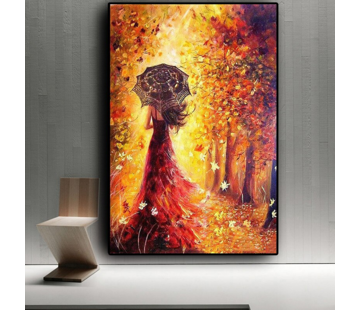 Allernieuwste.nl Canvas Schilderij Meisje in Gouden Bos - 50 x 70 cm
