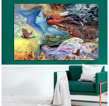 Allernieuwste.nl Canvas Schilderij Veren Meisje Vliegt - 60 x 80 cm