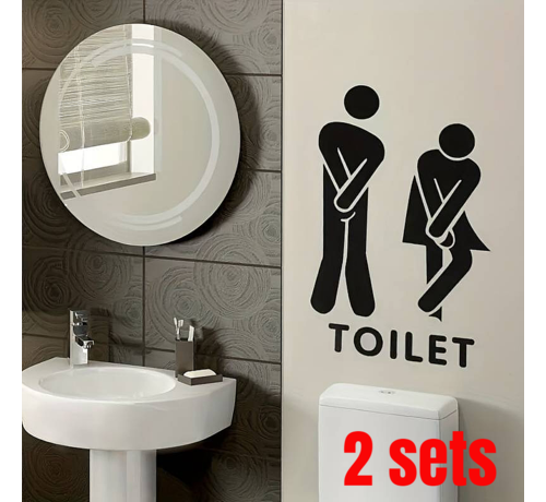 Allernieuwste.nl Allernieuwste.nl® 2 STUKS WC Toilet Stickers Hoge Nood Silhouetten Set Man en Vrouw - WC Pictogram Deursticker - 18 x 13 cm- 2 STUKS %%