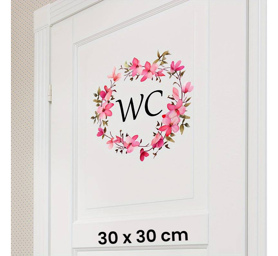 Allernieuwste.nl® Sticker WC Toilet Deursticker Bloemen Tekst WC Bordje Krans Decor - Verwijderbaar Zelfklevend PVC - Kleur 30 x 30 cm %%