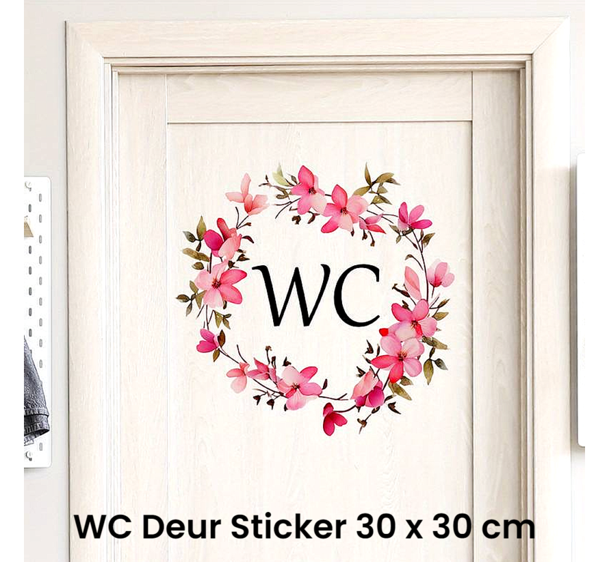 Allernieuwste.nl® Sticker WC Toilet Deursticker Bloemen Tekst WC Bordje Krans Decor - Verwijderbaar Zelfklevend PVC - Kleur 30 x 30 cm %%