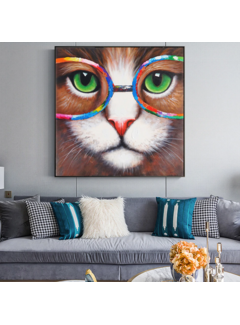 Allernieuwste.nl Canvas Schilderij Kitten - Kat met Kleurige Bril - 50 x 50 cm