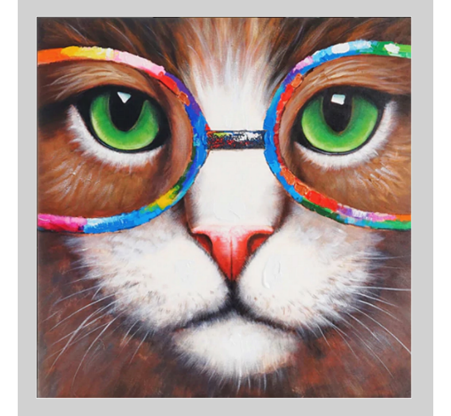 Allernieuwste.nl® Canvas Schilderij * Kitten - Kat met Kleurige Bril * - Kunst Poster - Dieren - Graffiti - Kleur - 50 x 50 cm