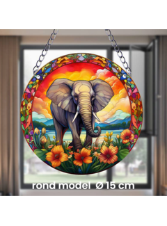 Allernieuwste.nl Ronde Raamhanger Raamdecoratie Olifant + Bloemen met Ketting - 15 cm