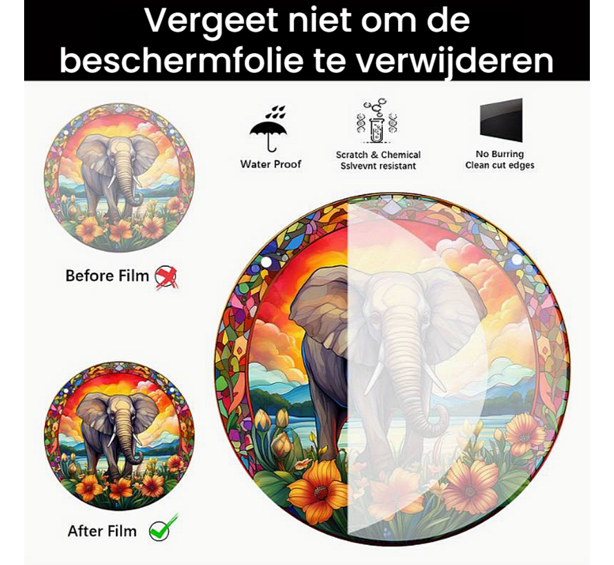 Allernieuwste.nl® Raamhanger Raamdecoratie Olifant + Bloemen - Kleurige Zonnevanger Rond Acryl met Ketting - Dieren - Suncatcher Rond model 15 cm %%
