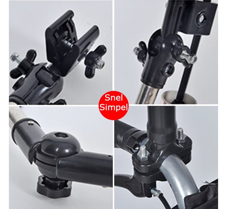 Allernieuwste.nl® Knikbare Paraplu Houder Parasol Connector voor Rolstoel, Scootmobiel, Scooter, Kinderwagen - 46 cm - Zwart