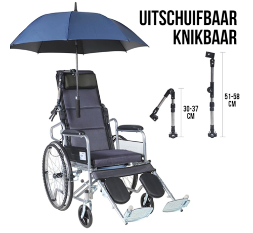 Allernieuwste.nl Allernieuwste.nl® Uitschuifbare Knikbare Paraplu Houder Parasol Connector voor Rolstoel, Scootmobiel, Scooter, Kinderwagen - 51-58 cm - Zwart