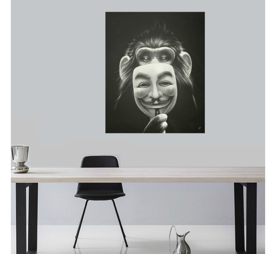 Allernieuwste.nl® Canvas Schilderij La Casa De Papel - Aap met Masker - Dieren - Kunst - Poster - 40 x 60 cm - Zwart Wit