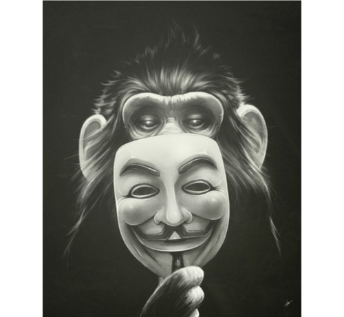 Allernieuwste.nl® Allernieuwste.nl® Canvas Schilderij La Casa De Papel - Aap met Masker - Dieren - Kunst - Poster - 40 x 60 cm - Zwart Wit