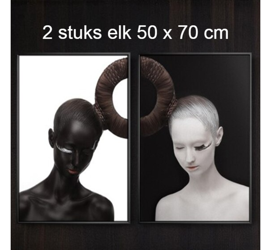 Allernieuwste.nl® 2-Delig Canvas Schilderij Black and White Models - Kunst - Poster - 2x 50 x 70 cm - Zwart Wit