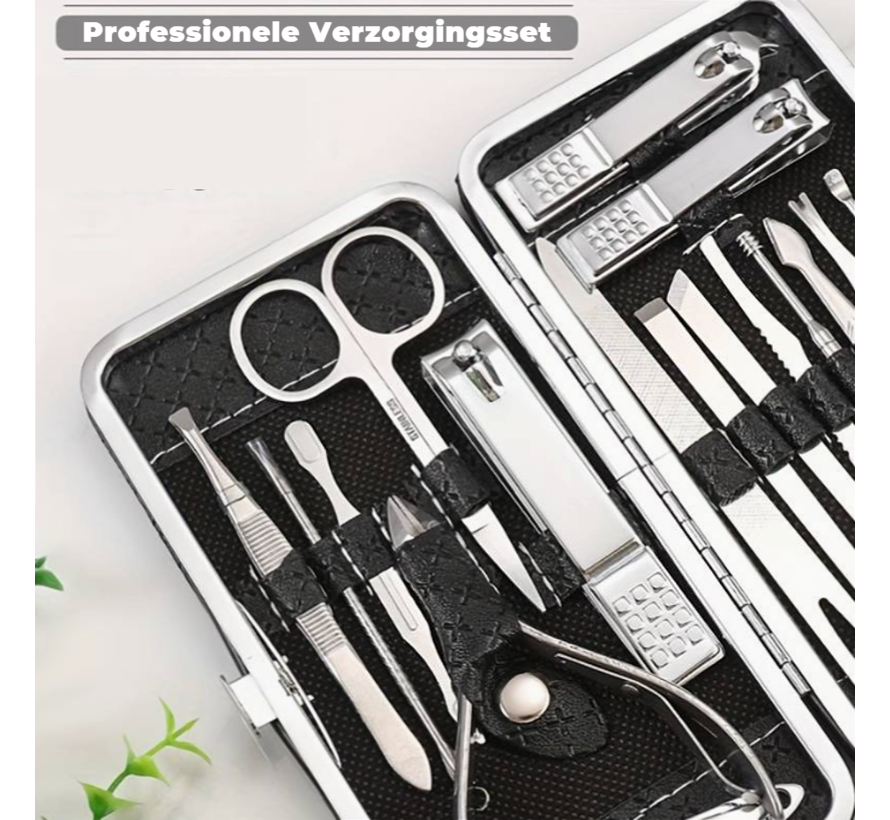 Allernieuwste.nl® 19-Delige Manicure Set Pedicure Set RVS - Professionele Verzorgingsset Manicureset Reisnagelset - Roestvrijstaal 19 delig met Etui %%