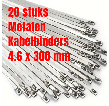 Allernieuwste.nl 20 STUKS RVS Metalen Kabelbinders - 4.6 x 300 mm