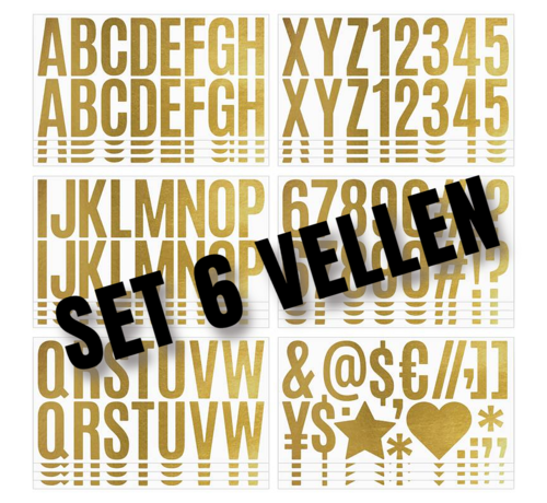 Allernieuwste.nl Allernieuwste.nl® 6 vellen Letter Stickers Plakletters Goud Brons - 6.35 cm Hoog - Letters Cijfers Symbolen - Voor Binnen en Buiten - SET van 6 Vellen %%