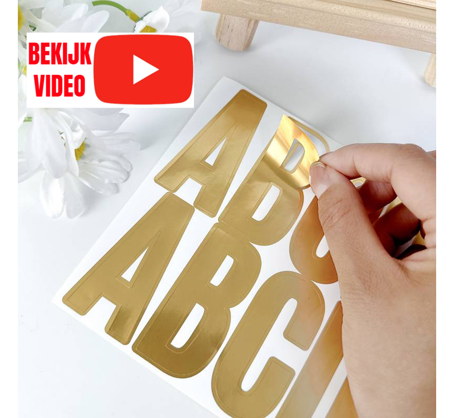 Allernieuwste.nl® 6 vellen Letter Stickers Plakletters Goud Brons - 6.35 cm Hoog - Letters Cijfers Symbolen - Voor Binnen en Buiten - SET van 6 Vellen %%