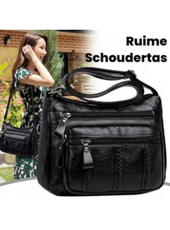 LaGloss® Design Schoudertas / Crossbody Tas met 3 Ritssluitingen - 29 x21 x 11 cm - Zwart