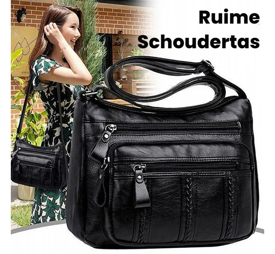 Lagloss® Design Schoudertas / Crossbody Tas met 3 Ritssluitingen - Modetas - 29 x21 x 11 cm - Kleur Zwart